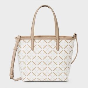 Mini Coated Canvas Tote Bag - A New Day White Geometric Pattern NWT